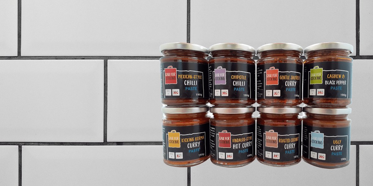 Jars of curry paste made by Case for Cooking 